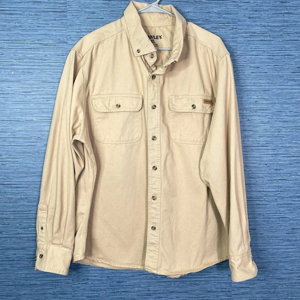 Stanley Button Down Work Shirt Size XL Tan‎